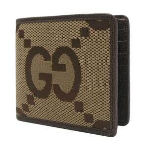 Gucci JUMBO GG Bifold Wallet Coin Purse Canvas Beige Tan Brown Line